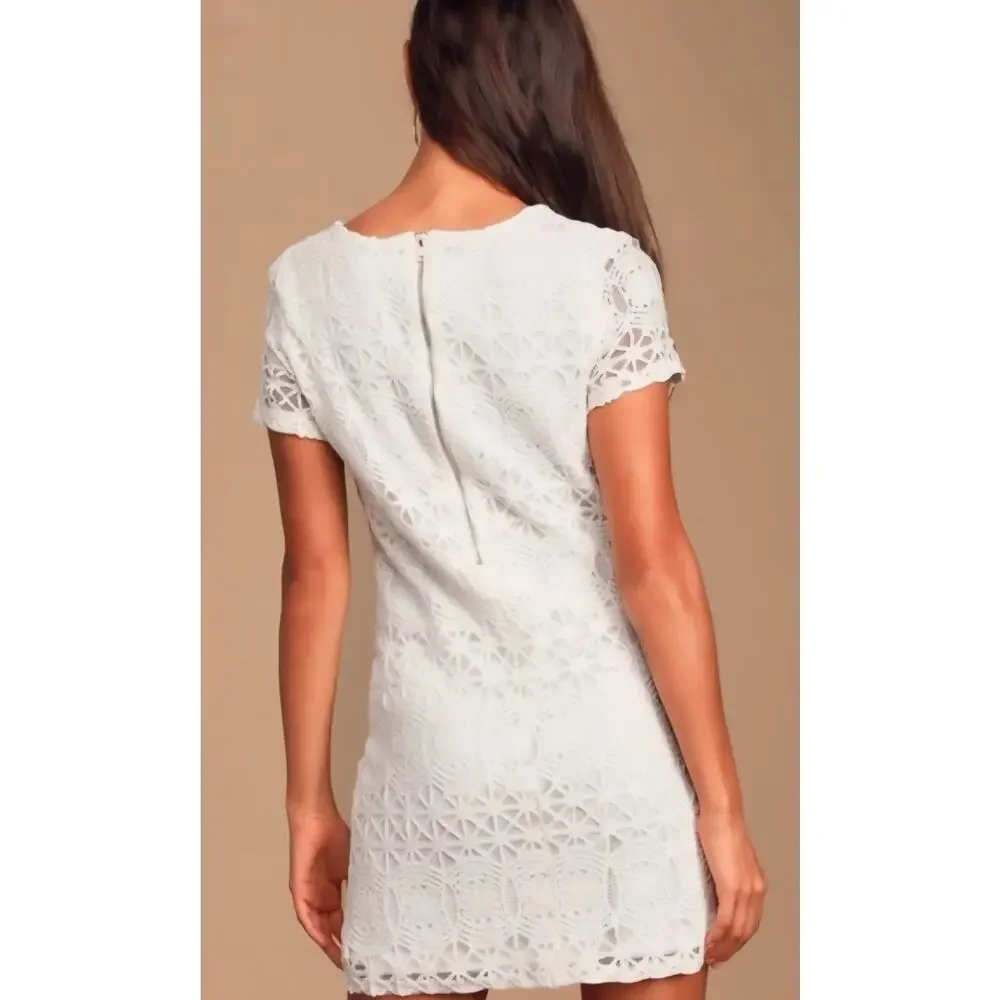 Lulu's Love You for Eternity Ivory Lace Mini Dress Sz M - Picture 2 of 9